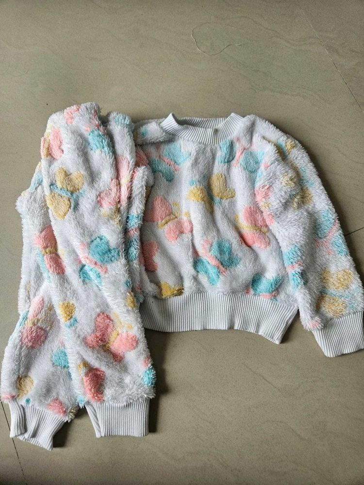 Fuzzy Butterfly Print sweat Set