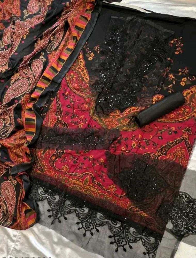 Black &amp; Red Paisley Print Kurta Set