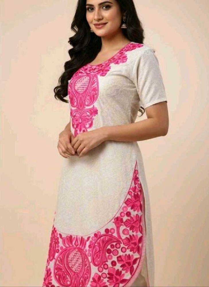 Elegant Embroidered Kurta with pink bottom