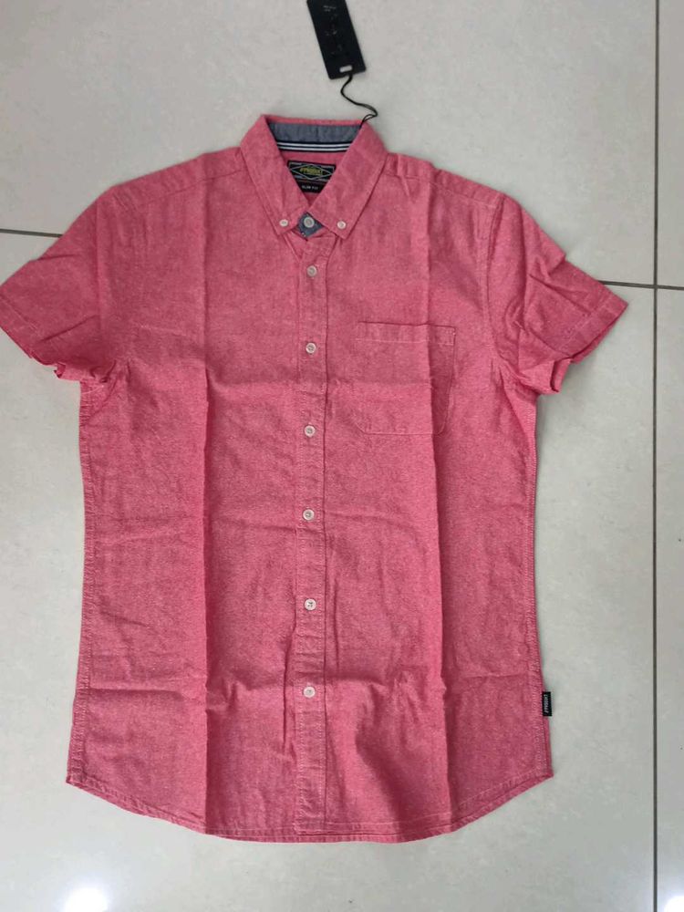JACK JONES Men's Short Sleeve Pink Oxford Shirt