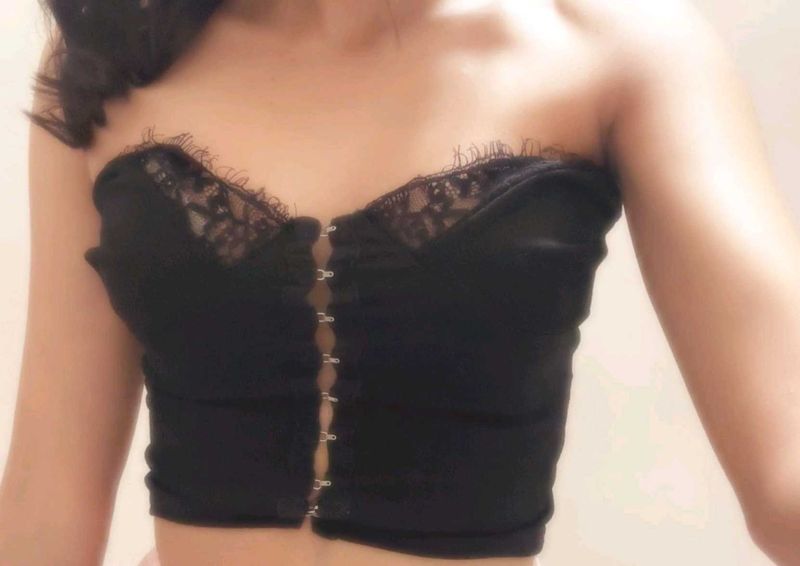 Black Lace Trim Corset Top
