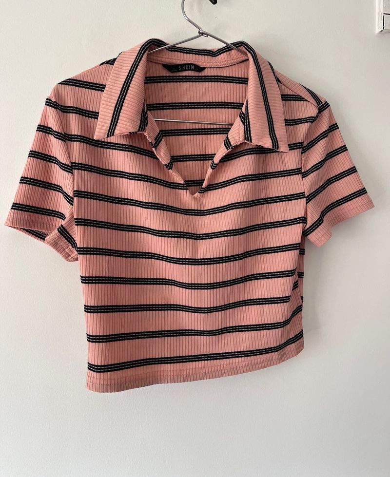 Striped Cropped Polo Shirt