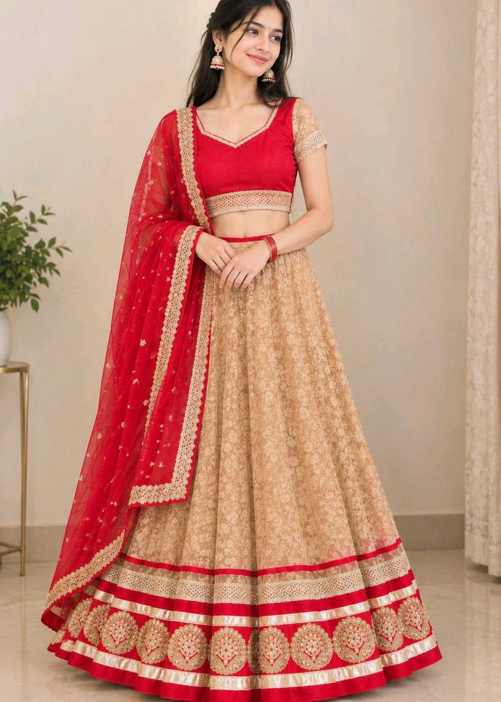 l red and cream lehenga