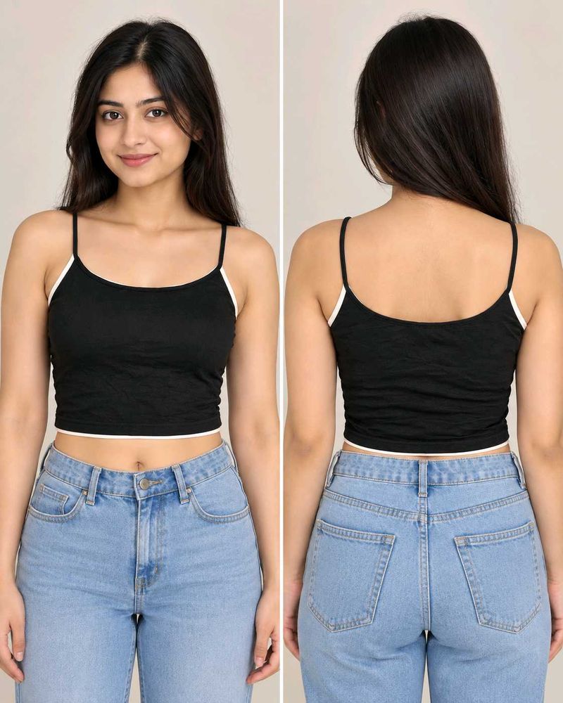 Black &amp; White Spaghetti Strap Crop Top