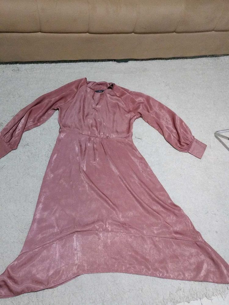 Rust Satin/ Velvettis Midi Dress