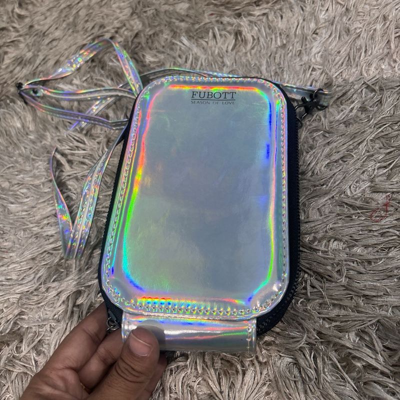 Holographic Silver Shine Crossbody Pouch Purse
