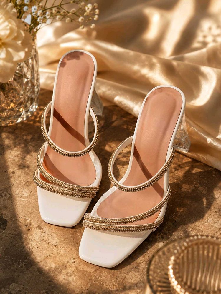 Women white Faux leather Rhinestone Embellished  b