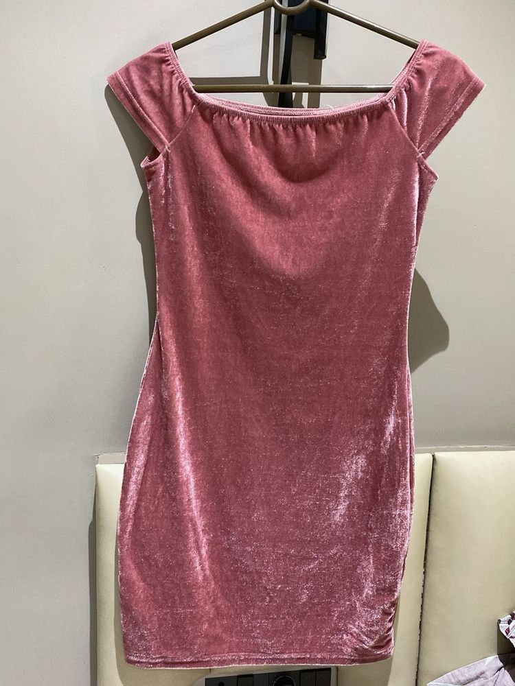 Pink Velvet Off-Shoulder Mini Dress