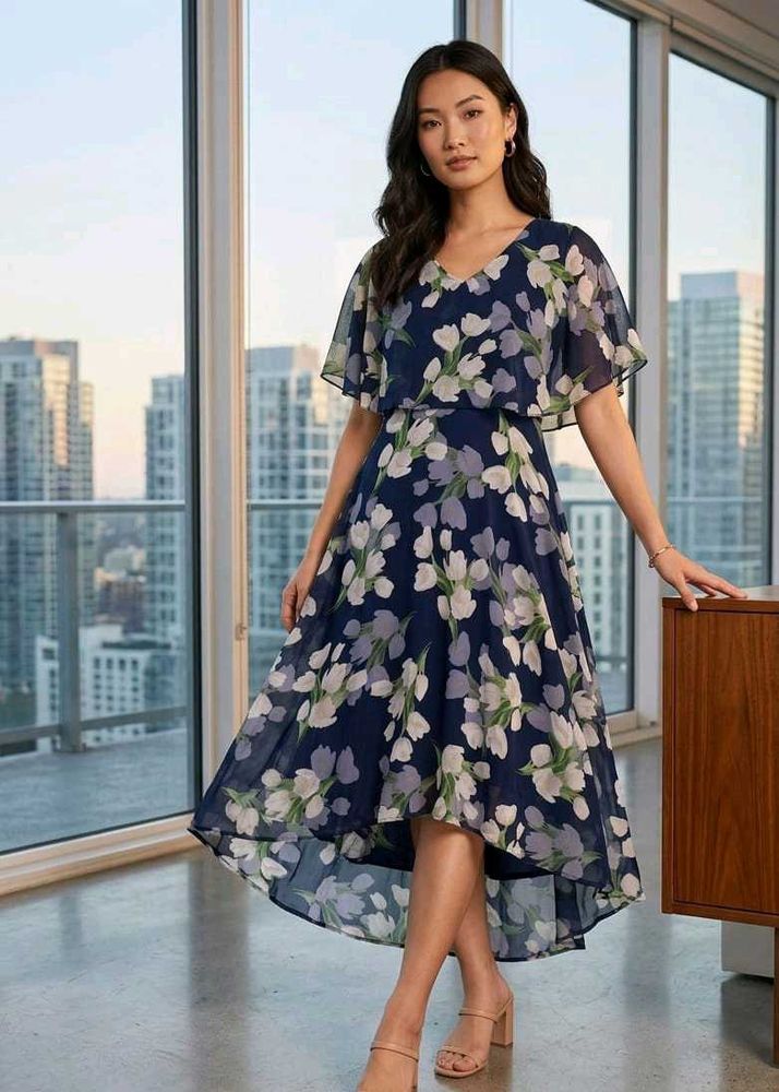 Chic Navy Floral Print Dress