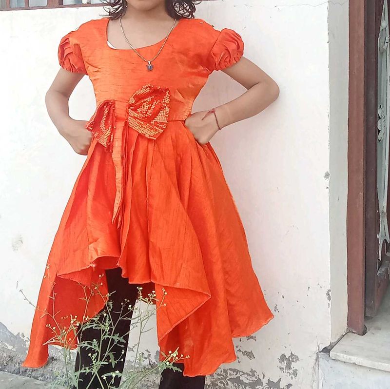 Vibrant Orange Party Dress for Girls