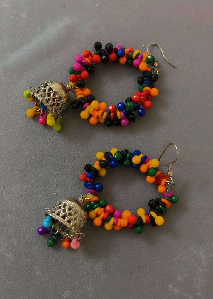 Colorful Beaded Jhumka Earrings