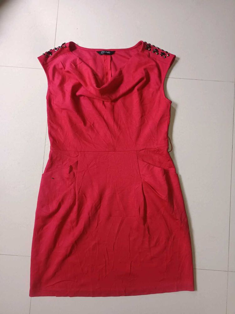 Red Embellished Cap Sleeve Dress