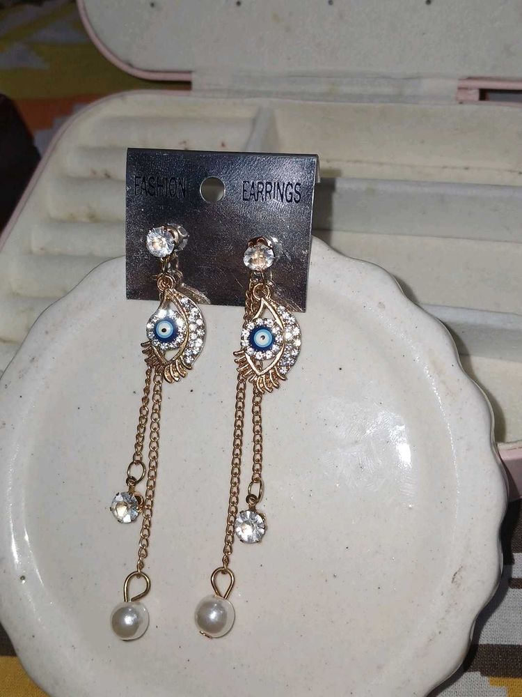 Evil Eye Dangle Earrings with Pearls 🧿🌟