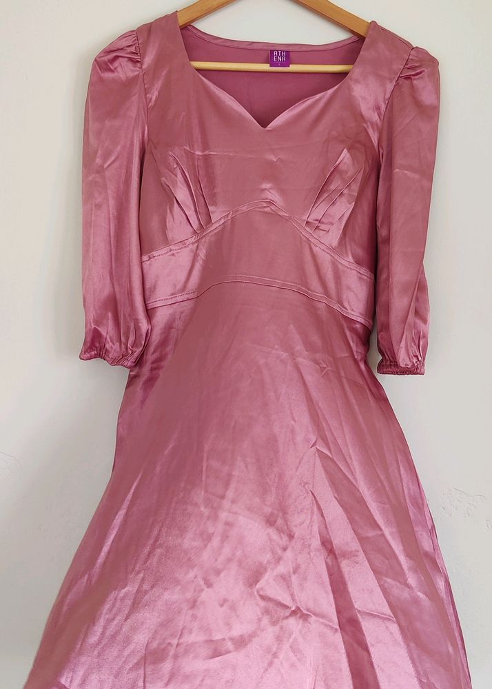 Onion Mauve Color Satin Short Dress