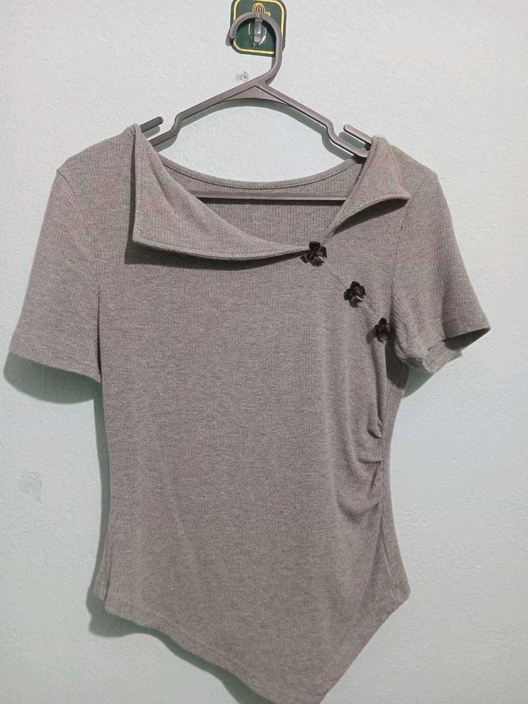 Stylish Grey Asymmetrical Tunic Top