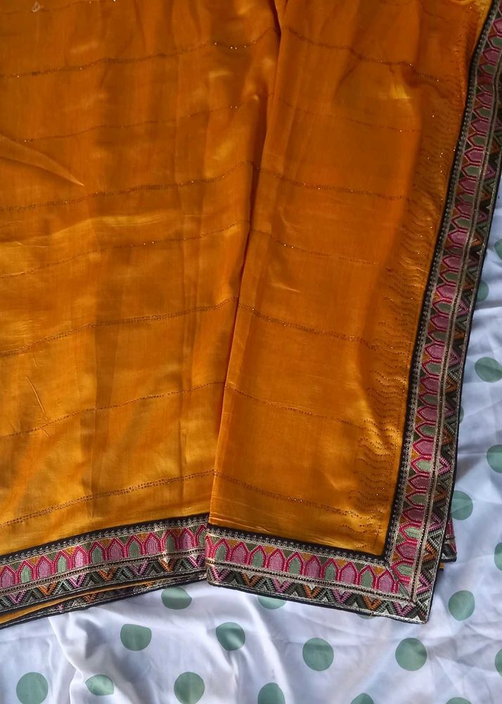 Vibrant Yellow Embroidered Saree