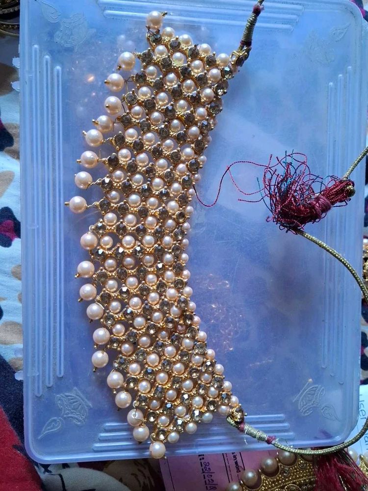 Exquisite Pearl &amp; Crystal Choker Necklace