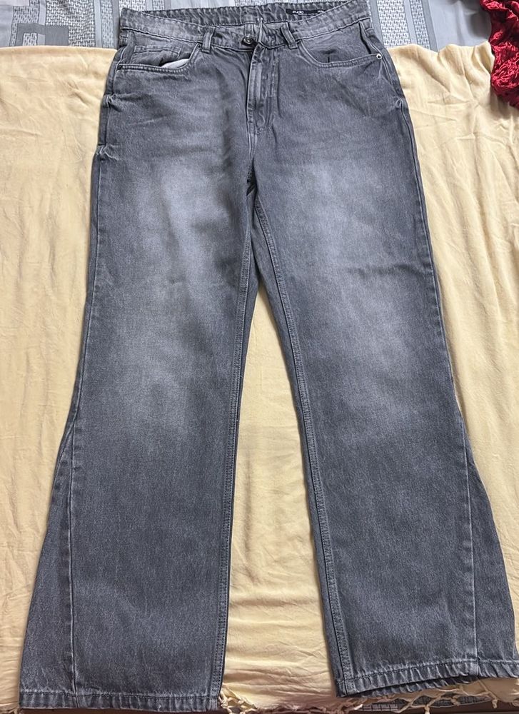 Stylish Grey Wash Wide Leg Jeans