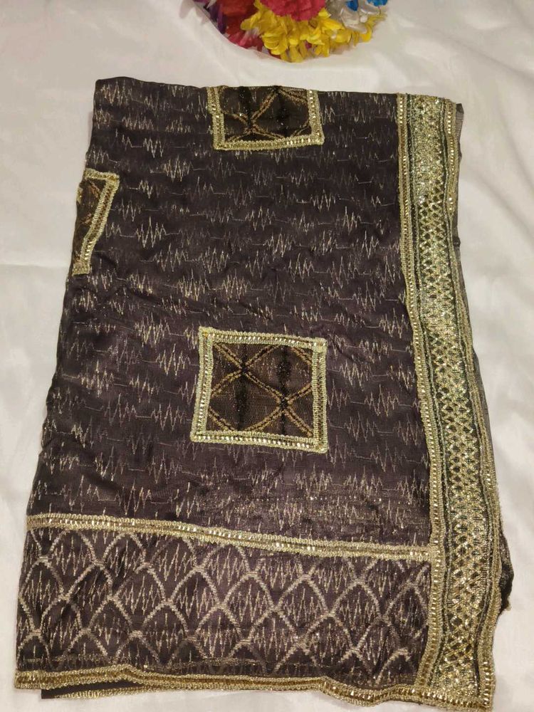 Elegant Embroidered Brown Saree