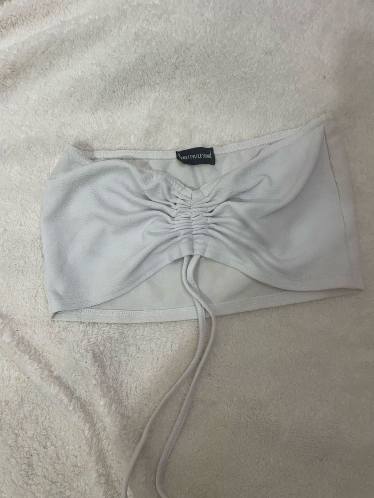 White Ruched Tube Top