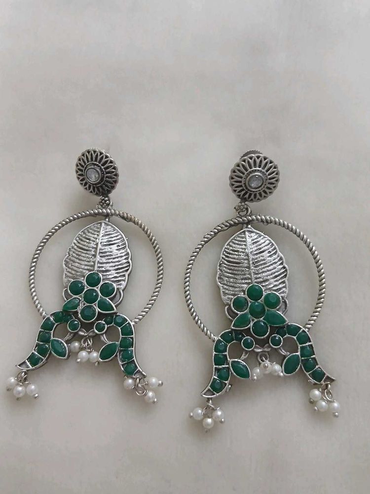 Designer Ethnic Green Stone Earrings brass earring