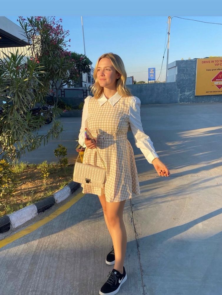 Cute Gingham Dress with White Collar