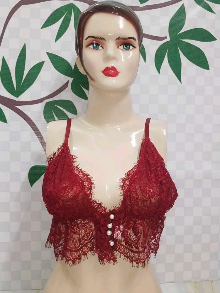 (200)Burgundy Lace Bralette Top