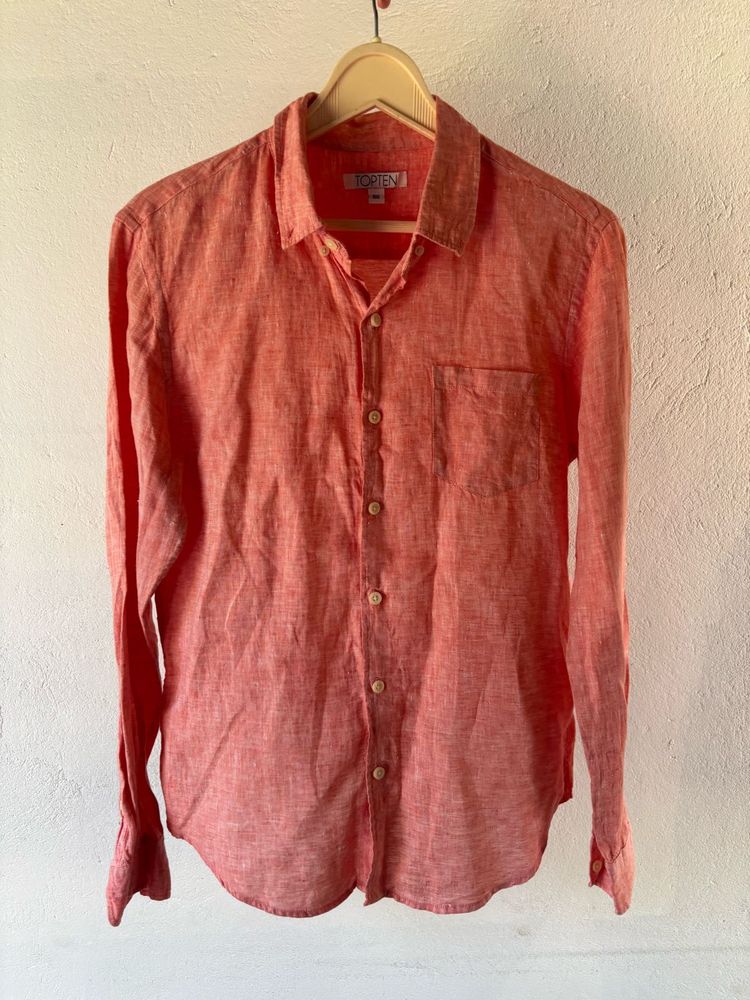 Men's Coral Linen Blend Shirt