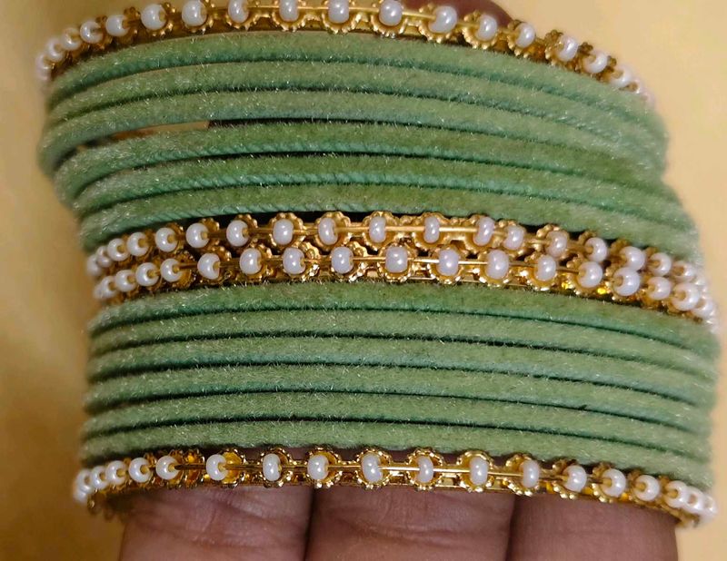 pista Velvet Bangles with Pearl Embellishments