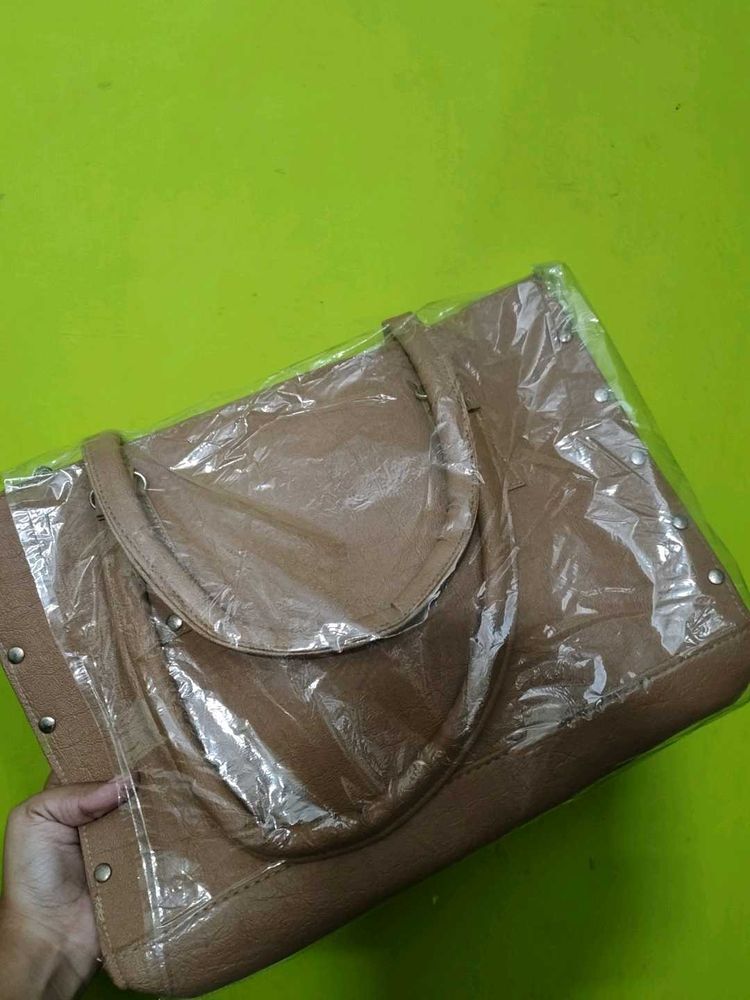 Classic Brown Faux Leather Tote Bag