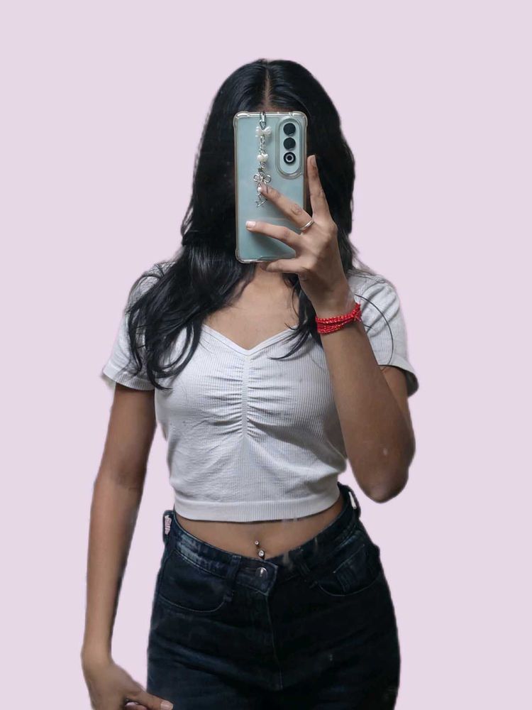 Ruched Cropped White Tee