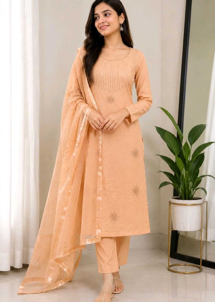 Peach suit material with Dupatta