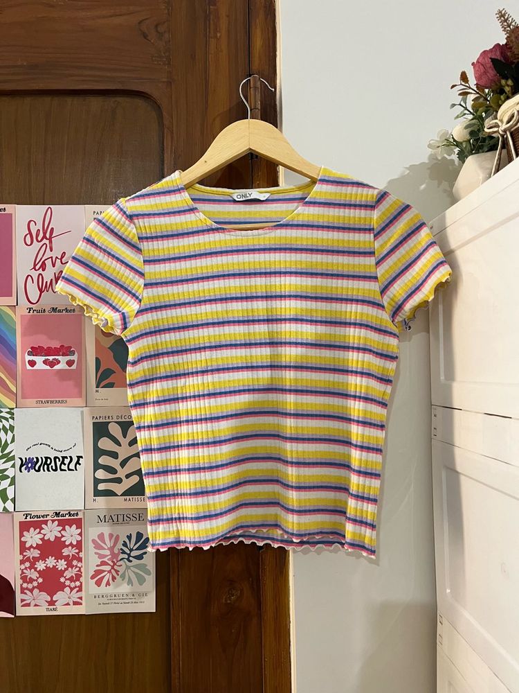 Striped Ribbed Cropped T-Shirt