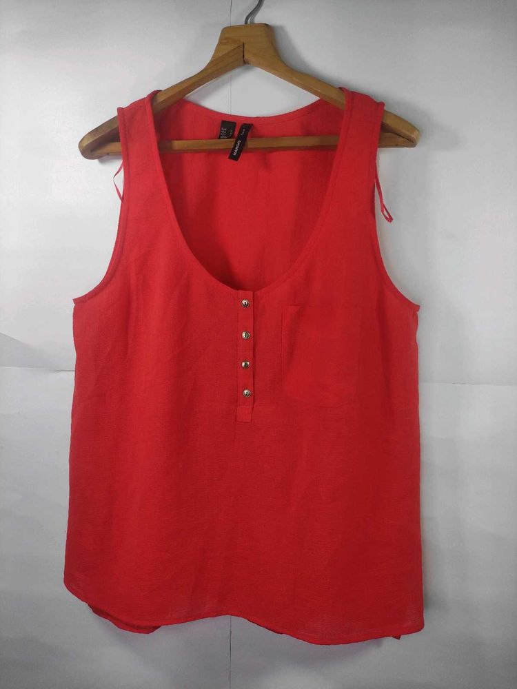Mango Red Sleeveless Button-Front Blouse