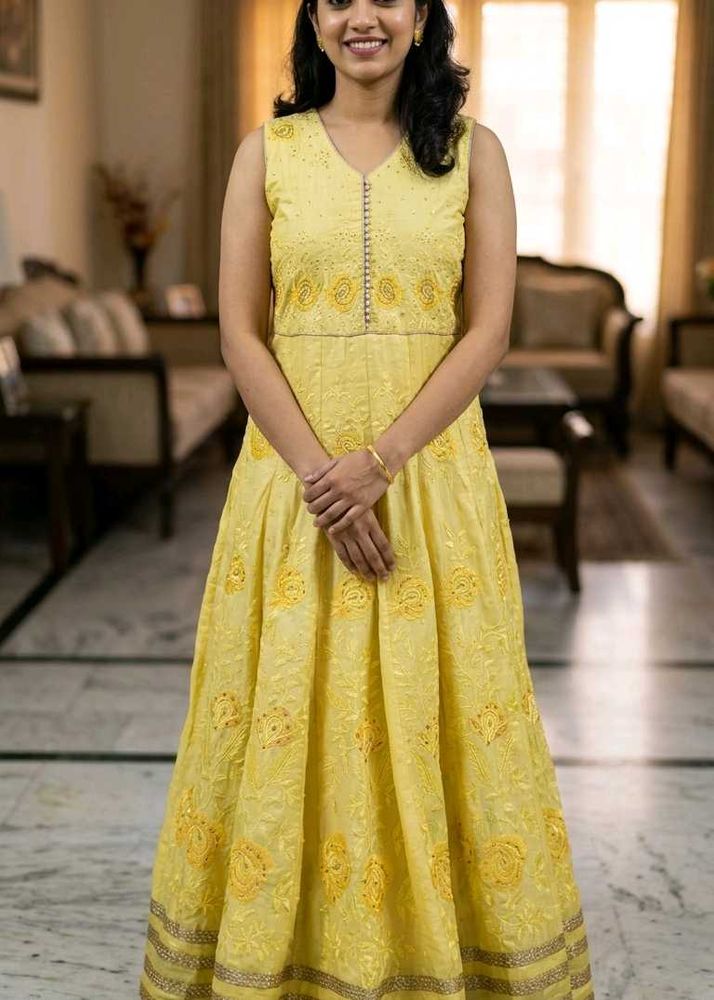 totally New 🆕 Elegant Yellow Embroidered Gown
