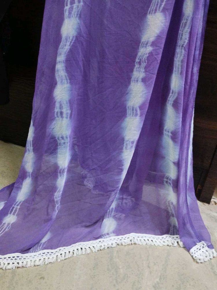 Purple Tie-Dye Dupatta with Lace
