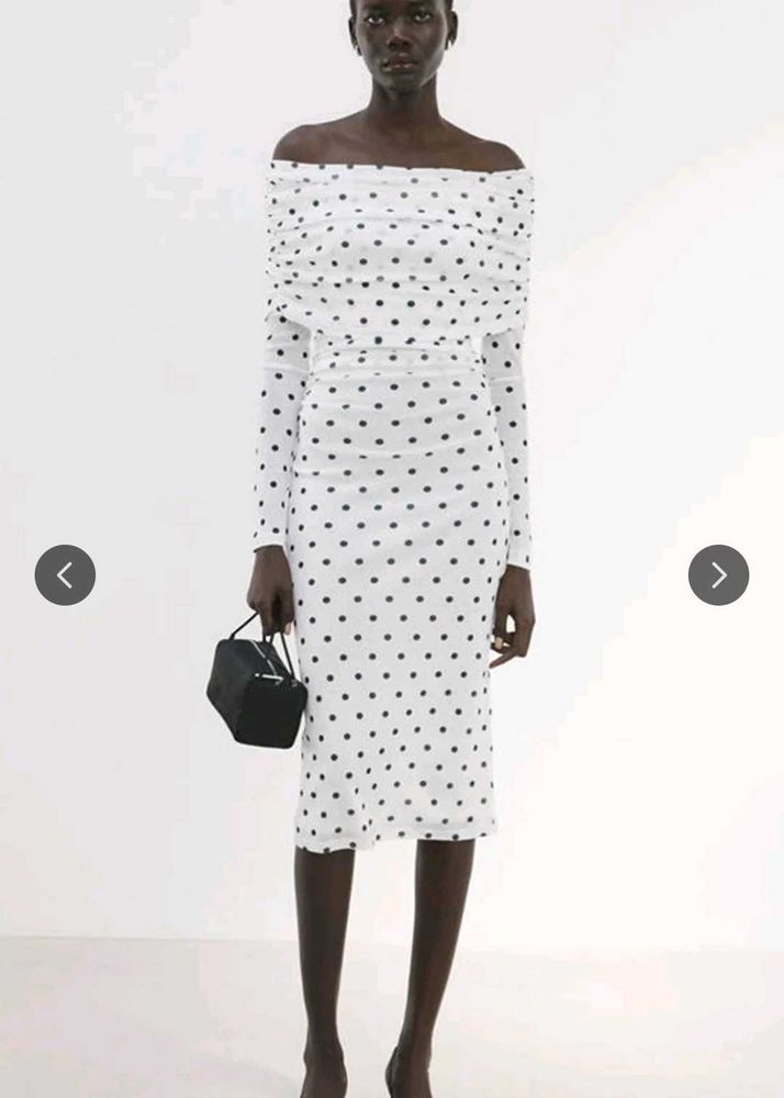 White Polka Dot Off-Shoulder Dress