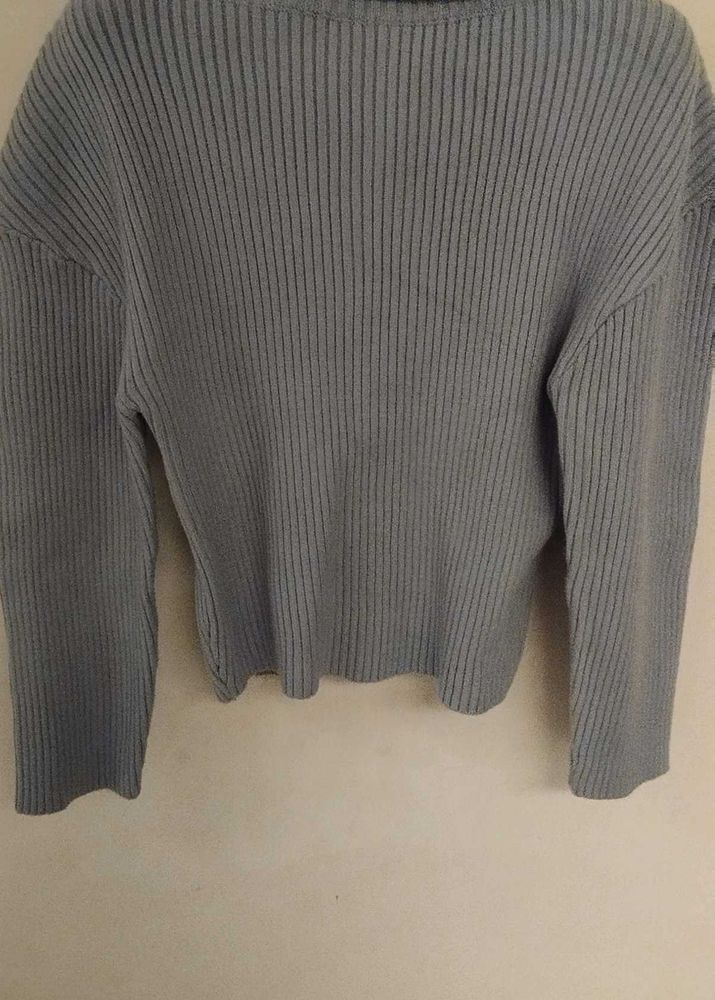 Ribbed Knit Light Blue Sweater