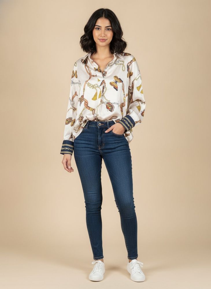 Chic White Butterfly Print Blouse