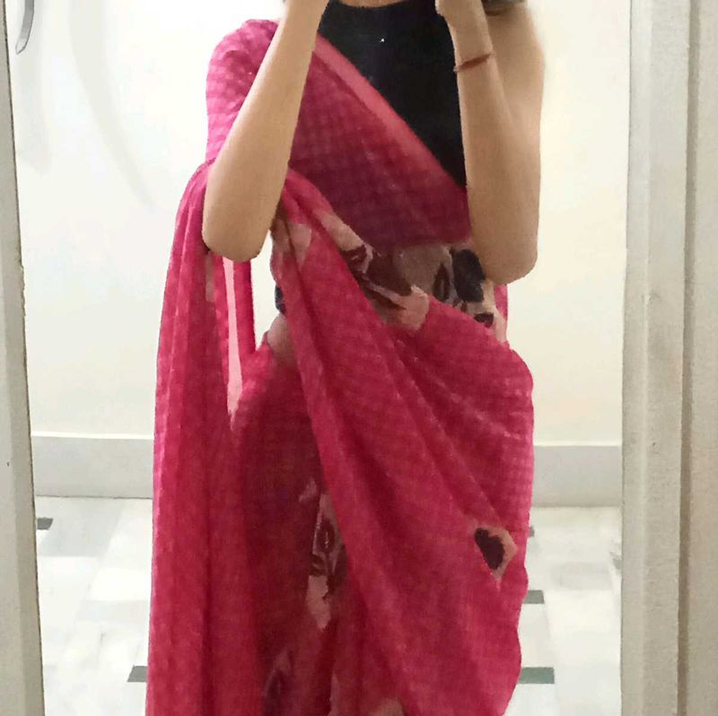 Elegant Pink &amp; Brown Saree