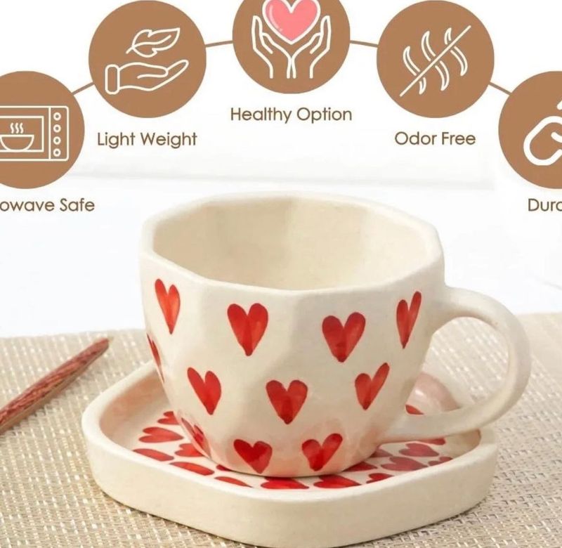 Hand-Painted Heart Tea Cup &amp; Saucer Set