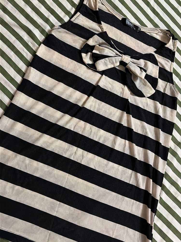 Striped Sleeveless Top with Bow Accent