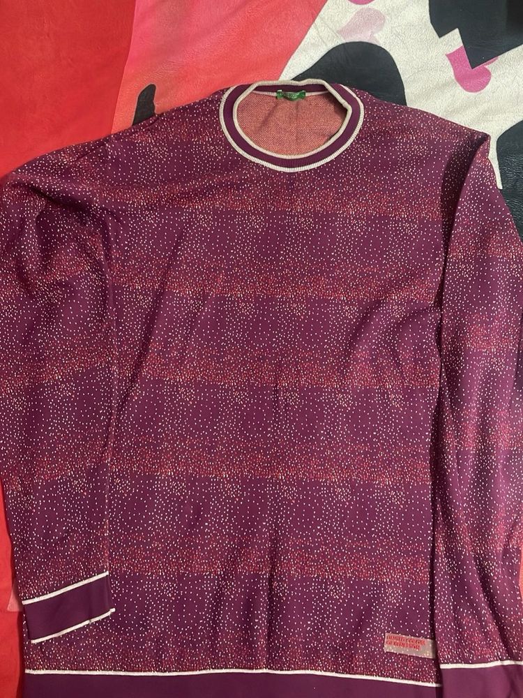 Maroon Printed Crew Neck Sweater