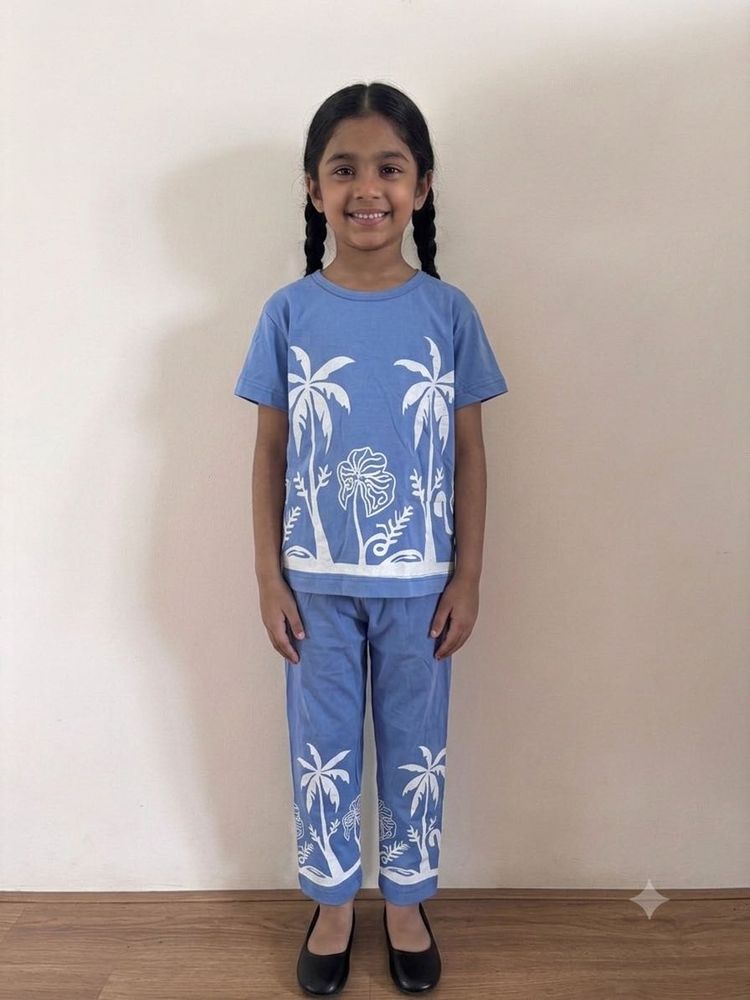 Cute Blue Palm Tree Pajama Set
