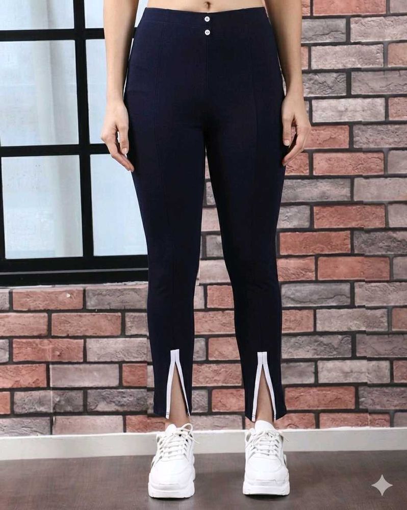 Stylish Navy Blue Split-Hem Pants