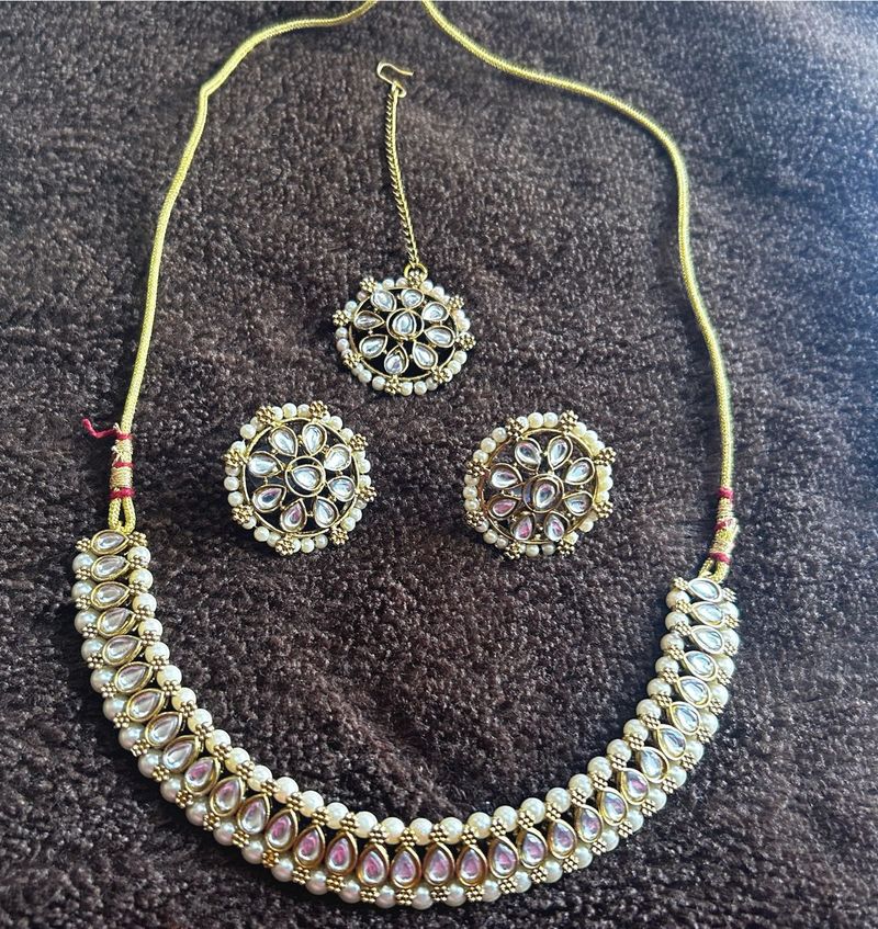 Elegant Pearl &amp; Kundan Necklace Set