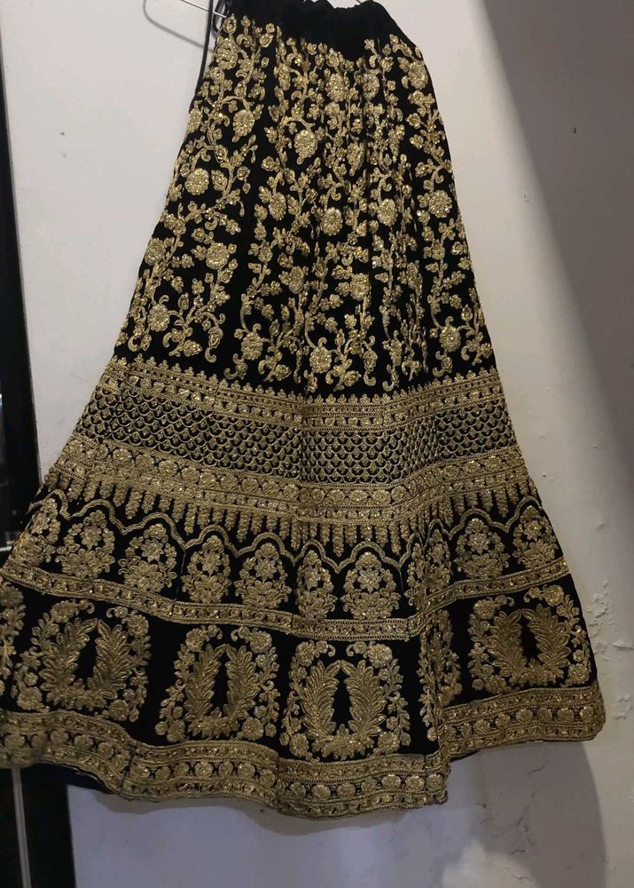 dark blue velvet fabric &amp; Gold Embroidered Lehenge