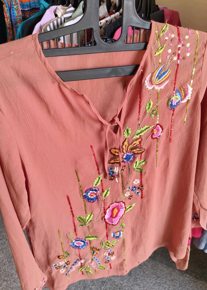 Embroidered Peach Blouse