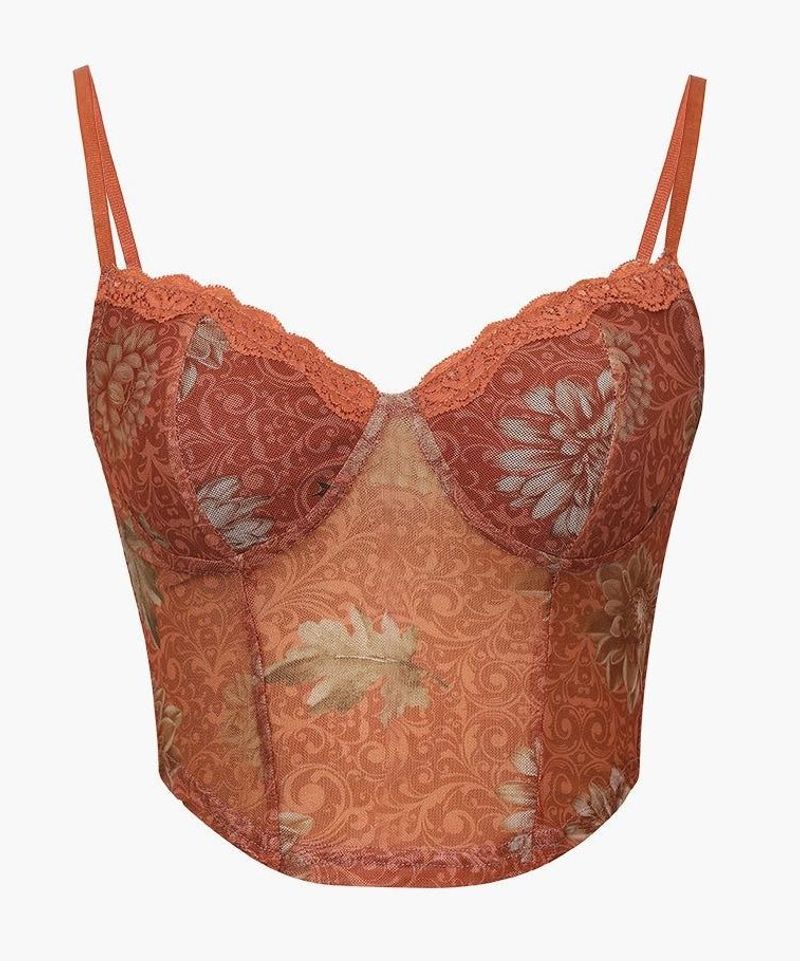 Floral Lace Trim Corset Top