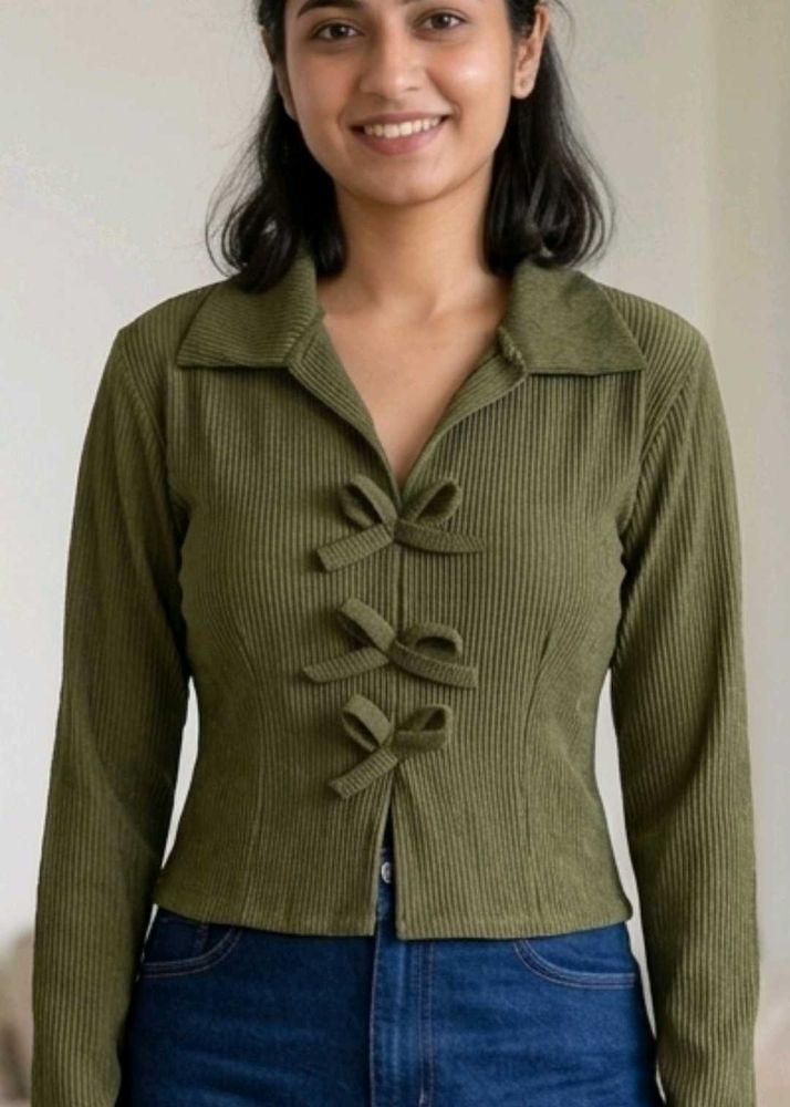 Olive Green Ribbed Top